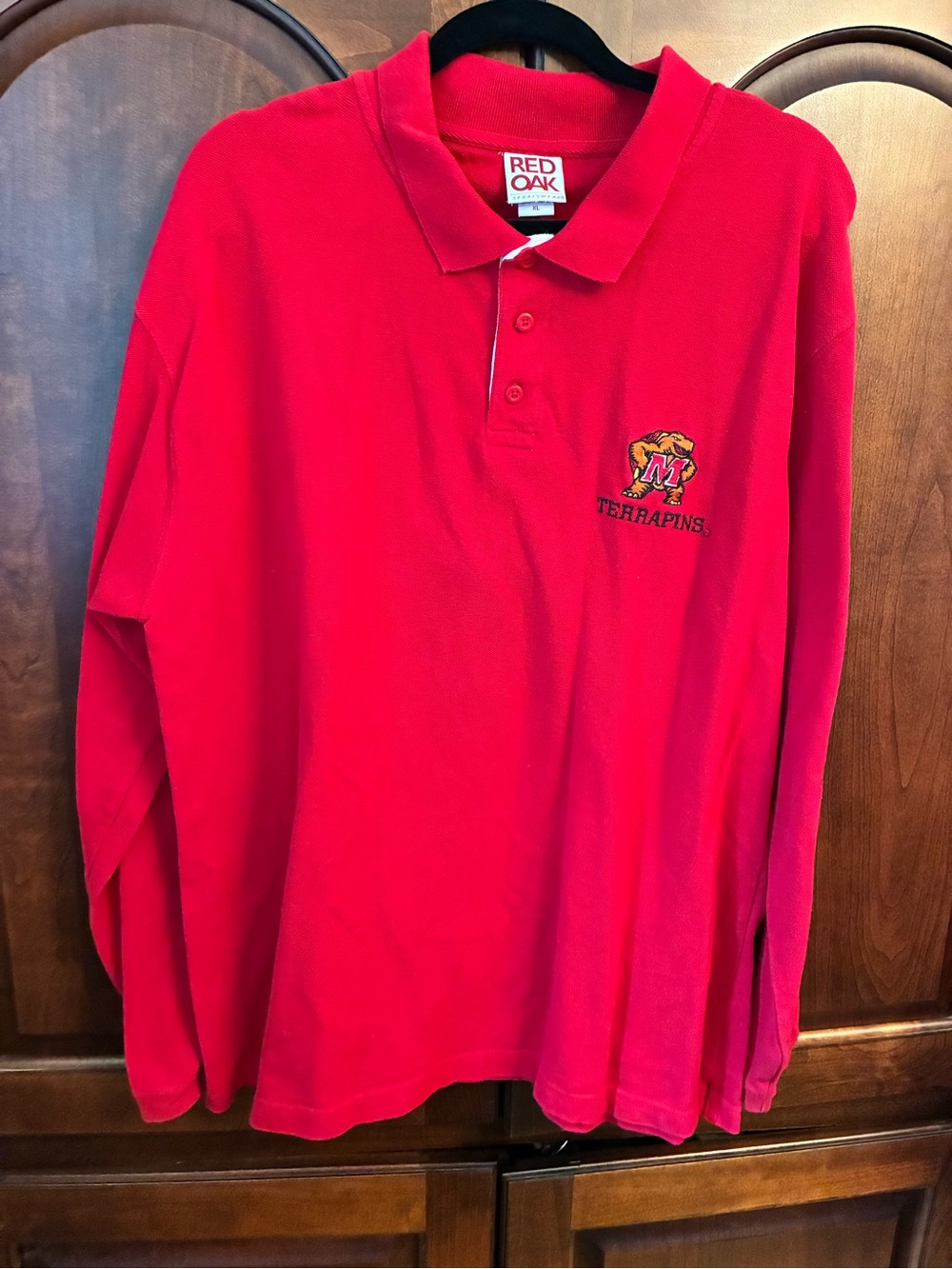 Men's Long-Sleeve Red Polo with Maryland Terrapins Embroidered Logo